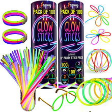 Load image into Gallery viewer, 100 Premium Glow Sticks for Children- 205 Pcs-Party Pack with Eye Glasses kit-Bracelet Connectors- Neon Necklaces and Balls for Party Supplies-Multi Colored Non Toxic