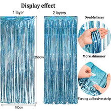Load image into Gallery viewer, BRAVESHINE Blue Foil Fringe Curtain Party Backdrop, Metallic Tinsel Curtains Streamers Party Decor for Kids Frozen Unicorn Mermaid Decorations Baby Shower Ocean Theme Birthday Party (2Pack, 1x2.5m)