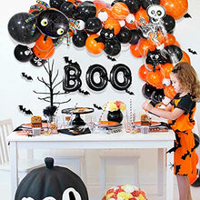 Load image into Gallery viewer, KAINSY Halloween Balloon Arch Garland Kit, Halloween Balloon Decorations, Black Orange Balloon Set with Spider Skull Balloon Web and 3D Bat for Halloween Party Decor Indoor Outdoor