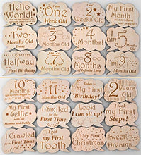 Load image into Gallery viewer, Heart'Sign 24 Designs Baby Monthly Milestone Cards | Wooden Baby Milestone Blocks | Newborn Photography Prop | Baby Registry and Baby Shower Set | Baby Nursery Decor
