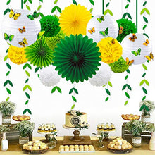 Load image into Gallery viewer, Spring Yellow Green Party Decoration Kit Hanging Paper Fans Lanterns Pom Pom Flowers with 3D Butterfly Green Leaves Garland for Birthday Wedding Engagement Baby Shower Theme Party Decorations Supplies