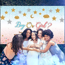 Load image into Gallery viewer, Pink and Blue Gender Reveal Decorations Girl or Boy Pregnancy Announcement Banner Gender Surprise Backdrop Background Twinkle Twinkle Little Star for Baby Shower, 72.8 x 43.3 Inch
