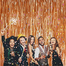 Load image into Gallery viewer, Shiny Metallic Foil Fringe Tinsel Curtain Rose Gold Shimmer Curtain Door & Window Curtain Party Decoration Champagne Themed Bridal Shower Supplies (3 ft X 6 ft) (4 Pack)