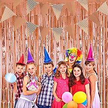 Load image into Gallery viewer, Rose Gold Foil Fringe Metallic Tinsel Curtains Photo Backdrop Set,Flag Bunting Banner,Glitter Paper Star Shape Garland for Birthday Wedding Bachelorette Party Photo Backdrop Door Wall Decorations