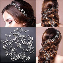 Load image into Gallery viewer, Bridal Hair Vines Crystals Wedding Headpieces, 20 Inches Handmade Crystal Pearl Wedding Evening Party Headpiece Head Band Bride Wedding Hair Accessories for Bridesmaid and Flowergirls - Silver