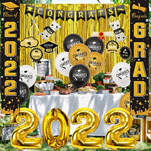Load image into Gallery viewer, Graduation Decorations 2022, Black and Gold 2022 Graduation Balloons with Congratulations Banner, Hanging Swirl and Congrats Balloons for Graduation Party Decorations