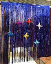 Load image into Gallery viewer, 3Pcs Blue Metallic Tinsel Foil Fringe Curtains,3.28ft x 6.56ft Blue Photo Booth Backdrop Streamer Curtain,Photo Booth Props,Ideal Bachelorette Party Supplies,Birthday, Christmas,New Year Decorations