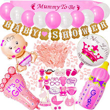 Load image into Gallery viewer, 58pcs Girls Baby Shower Decorations Girl Baby Shower Decorations Pink Set Include Mummy to Be Sash, Baby Shower Photo Booth Props Balloons Banners Confetti for Baby Shower Favor (Pink)