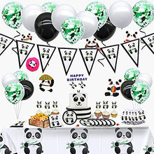 Load image into Gallery viewer, Panda birthday party decoration supplies,96 pcs of panda theme kit included panda cake topper,panda balloon,table cloth,Napkin for panda theme birthday,kids party decortion,baby shower,game day