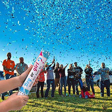 Load image into Gallery viewer, Gender Reveal Confetti Cannon Poppers 2 Pink and 2 Blue Boy or Girl 12 Inch Shooter with Biodegradable Confetti for Baby Gender Reveal Party Announcement