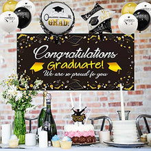 Load image into Gallery viewer, Recosis Graduation Decorations 2022 Congrats Grad - Black Graduation Banners Home Door Porch Signs, Booth Backdrop Photo Prop, Graduation Theme Balloons, Cake Topper for Graduation Party Supplies