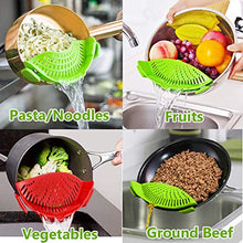 Load image into Gallery viewer, Snap Strainer, 2 PACK Silicone Food Strainers Heat Resistant Clip On Strain Strainer Rice Colander Kitchen Gadgets Drainer Hands- For Pasta, Spaghetti, Ground Beef, Universal Fit All Pots Bowls