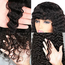 Load image into Gallery viewer, Human Hair Wigs with Bangs Deep Wave None Lace Front Wigs Brazilian Human Hair Deep Curly Full Machine Made Wig with Bangs for Black Women(20", Natural Color)