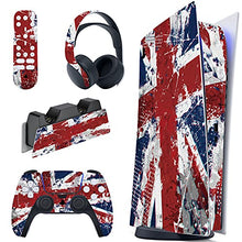 Load image into Gallery viewer, playvital Impression UK Flag Full Set Skin Decal for ps5 Console Digital Edition, Sticker Vinyl Decal Cover for ps5 Controller & Charging Station & Headset & Media Remote