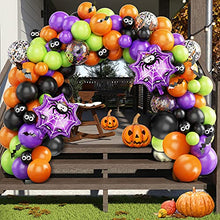 Load image into Gallery viewer, Halloween Balloon Arch Garland Kit, 96pcs Orange Black Purple Balloons Arch Kit With Black Eye Confetti Green Latex Balloons Bat Sticker Spider Web Foil Balloon for Halloween Decoration Party Supplies