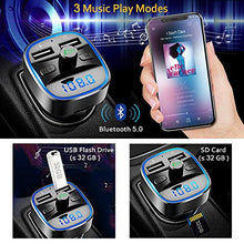 Load image into Gallery viewer, Cocoda Bluetooth FM Transmitter for Car, Blue Ambient Ring Light Wireless Radio Car Receiver Adapter Kit with Hands-Free Calling, Dual USB Charger 5V/2.4A and 1A, Support SD Card, USB Disk (Black)