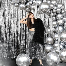Load image into Gallery viewer, Silver Balloon Party Decoration Silver Metallic Balloons Garland Arch Kit Silver Foil Balloon Tassel Foil Curtain Photo Background for Women Birthday Party Anniversary Wedding Decoration Supplies
