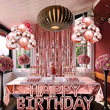 Load image into Gallery viewer, iZoeL Rose Gold Birthday Party Decoration for Girls Women Happy Birthday Banner, Rose Gold Fringe Curtain Foil Tablecloth, Heart Star Confetti Balloons and 10g Table Confetti