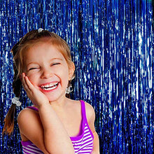 Load image into Gallery viewer, 3Pcs Blue Metallic Tinsel Foil Fringe Curtains,3.28ft x 6.56ft Blue Photo Booth Backdrop Streamer Curtain,Photo Booth Props,Ideal Bachelorette Party Supplies,Birthday, Christmas,New Year Decorations