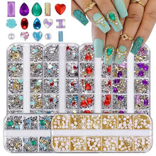 Load image into Gallery viewer, EBANKU 6 Boxes 3D Mix-shape Nail Art Diamonds Rhinestones | Nail pearl Crystals Beads, Big Gem Nail Jewels Studs Metal Rivets for DIY Design Nail Art Decorations