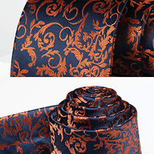 Load image into Gallery viewer, HISDERN Floral Paisley Wedding Tie Handkerchief Men's Necktie & Pocket Square Set, One Size, Orange / Navy Blue
