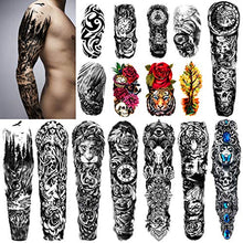 Load image into Gallery viewer, Extra Large waterproof Temporary Tattoos 8 Sheets Full Arm Fake Tattoos and 8 Sheets Half Arm Tattoo Stickers for Men and Women (58x18CM)…
