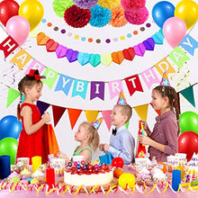 Load image into Gallery viewer, 48PCS Rainbow Birthday Decoration SZHTFX Colourful Happy Birthday Party Decorations Set for Women Boys and Girls Happy Birthday Banner 18pcs Balloon 8pcs Paper Pom Poms Garland 6pcs Hanging Swirls