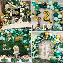 Load image into Gallery viewer, Green Balloons Arch Kit, Jungle Safari Tropical Balloons Garland with Green Metallic Gold Balloons and Leaves for Wild One 1st First Birthday Baby Shower Wedding Party Supplies.