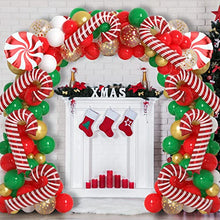 Load image into Gallery viewer, Christmas Balloon Garland Arch kit, 100 Pcs Xmas Red Green Gold Confetti Balloons with Candy Cane Balloons for Christmas New Year Party Deco Wintertime Holiday