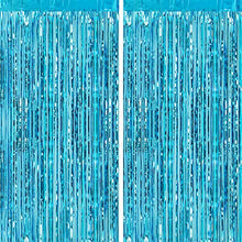 Load image into Gallery viewer, CHRORINE 2pcs 1m x 2.5m Light Blue Metallic Tinsel Foil Fringe Curtains Party Streamers Backdrop for Frozen Mermaid Birthday Baby Shower Bachelorette Bridal Shower Blue Party Decorations