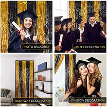 Load image into Gallery viewer, AILEXI 3 Pack Metallic Tinsel Curtains Foil Fringe Shimmer Streamers Curtain Door Window Decoration for Party Supplies 3ft*8ft - BlackGold