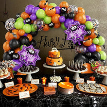 Load image into Gallery viewer, Halloween Balloon Arch Garland Kit, 96pcs Orange Black Purple Balloons Arch Kit With Black Eye Confetti Green Latex Balloons Bat Sticker Spider Web Foil Balloon for Halloween Decoration Party Supplies