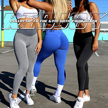 Load image into Gallery viewer, RIOJOY Women's High Waist Leggings 3D Mesh Knitted Ruched Butt Lifting Honeycomb Yoga Pants, M, Grey
