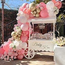 Load image into Gallery viewer, Sumtoco Pink Balloon Arch Kit, Balloon Garland Kit with Pastel Pink Balloons White and Metallic Gold Balloons for Girls' First 1st Birthday Baby Shower Wedding Party Decorations.
