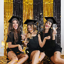 Load image into Gallery viewer, AILEXI 3 Pack Metallic Tinsel Curtains Foil Fringe Shimmer Streamers Curtain Door Window Decoration for Party Supplies 3ft*8ft - BlackGold