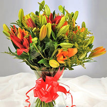 Load image into Gallery viewer, Homeland Florists Asiatic Lily Fresh Flowers Delivered, Send a Luxury Bouquet with Free UK Next Day Delivery, Gift Wrapped & Handwritten Card, Yellow Orange