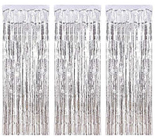 Load image into Gallery viewer, Geboor 3 Pack Metallic Tinsel Curtains 1x2.5m Fringe Foil Curtain for Wedding Birthday Party Door Windows Decorations (Silver)