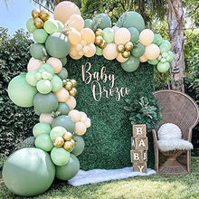 Load image into Gallery viewer, Sage Green Balloon Arch Kit, 108 Pcs Olive Green Balloon Garland Arch Kit with White Gold Metallic Latex Balloon Decoration for Boys Girls Baby Shower, Birthday Party,Jungle Safari Party Decoration