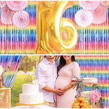 Load image into Gallery viewer, Pajaver Metallic Tinsel Curtains, Rainbow Foil Curtain, Backdrop Fringe Curtains, Door Window Backdrop Decorations for Birthday Wedding Party Favors Supplies (Multicolor B)