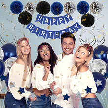 Load image into Gallery viewer, Birthday Decorations Men, Navy Blue and Silver Birthday Balloons for Boy Women Girls Happy Birthday Banner with Start Bunting, 60Pcs Birthday Party Decorations for 13th 16th 18th 30th 40th 50th 60th