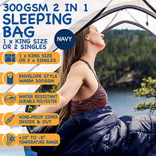 Load image into Gallery viewer, SUNMER Double Sleeping Bag - King Size - 300GSM - 3-4 Season - Converts into 2 Single Sleeping Bags - Ideal for Camping and Hiking Trips - Waterproof - Navy