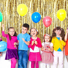 Load image into Gallery viewer, 4 Pack Foil Curtains Metallic Fringe Curtains Shimmer Curtain for Birthday Wedding Party Christmas Decorations (Gold and Black)