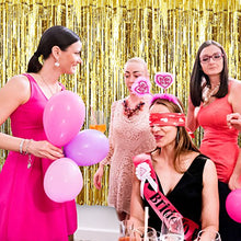 Load image into Gallery viewer, 3 Pack Metallic Tinsel Curtains, Foil Fringe Shimmer Curtain Door Window Decoration for Birthday Wedding Party (Gold)