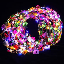 Load image into Gallery viewer, 40 Pcs LED Flower Headband Crown Set, Light up Flower Wreath Crown Glowing Floral Headpiece Flower Hair Garlands Headdress for Women Girls Hair Accessories Wedding Party Holiday St. Patrick Day Easter