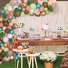Load image into Gallery viewer, Balloon Garland Arch Kit, 96 Pcs Forest Brown Green Orange Balloon Arch Kit with Metallic Gold Balloons Palm Leaves for Safari Jungle Wild One Theme Party Decorations