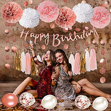 Load image into Gallery viewer, Rose Gold and Pink Birthday Party Decorations Set with Happy Birthday Banner,DIY Cake Topper,Circle Dots Garland,Hanging Swirls,Tissue Paper Pompoms,Paper Tassels Garland,Confetti Balloons