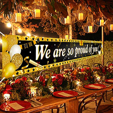Load image into Gallery viewer, HOWAF Long We Are So Proud Of You Fabric Banner for Graduation Party Decoration Black and Gold, Graduation Banner Decoration Graduation Commencement Decoration of Table Wall Room Indoor Outdoor