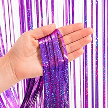 Load image into Gallery viewer, BRAVESHINE Purple Metallic Tinsel Curtains, Foil Fringe Shimmer Curtain Streamer Party for Mother's Day Purple Baby Shower Decorations Wedding Lilac Mermaid Theme Birthday Party (2Pack, 1x2.5m)