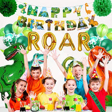 Load image into Gallery viewer, Dinosaur Party Supplies - 70 pcs for Birthday Decorations Dino Party Decorations for kids dinosaur party favors Dinosaur party balloons Dinosaur Cake Topper jungle Latex Balloons with Pump tattoo