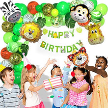 Load image into Gallery viewer, Party Plenty Safari Jungle Balloon Arch Kit with Pump, Birthday Banner & More. Birthday Decoration Set, Birthday Balloons For Boys & Girls | The Ultimate Jungle Theme Party Decorations Kit.